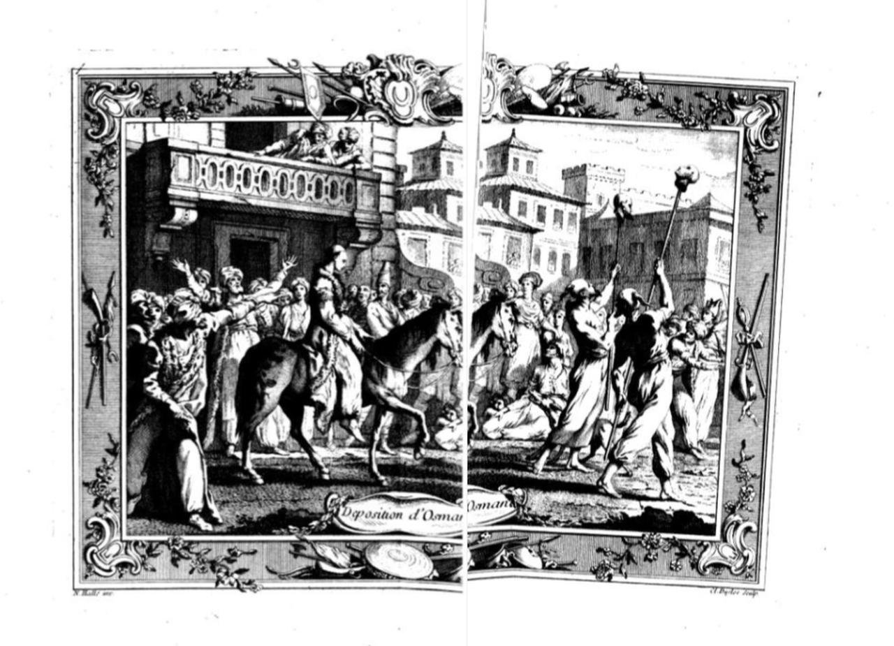 The deposition of Sultan Osman II as imagined by Jean Antoine Guer in 1747. (Image via archive.org)