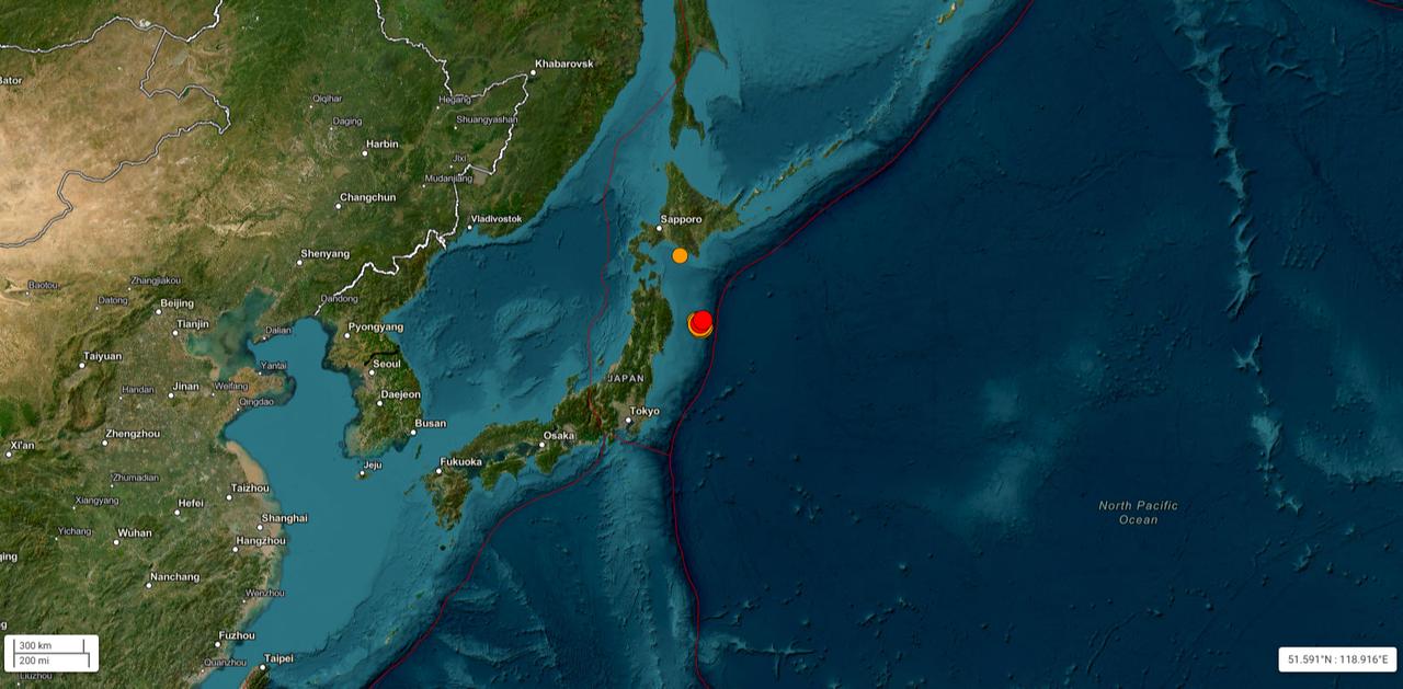 Map shows the location of the 6.7-magnitude earthquake off the coast of Iwate, Japan, November 9, 2025. (Map via earthquake.usgs.gov)