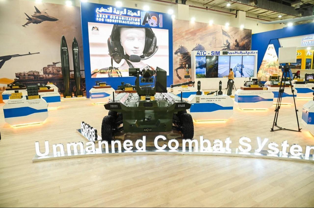 The “Aqrab” unmanned ground vehicle (UGV), equipped with a remotely operated launch platform and also produced in cooperation with the Turkish company Havelsan, was presented at the Egypt International Defense Industries Exhibition on December 1, 2025. (Photo via Facebook / @ the official page of the Arab Organization for Industrialization)