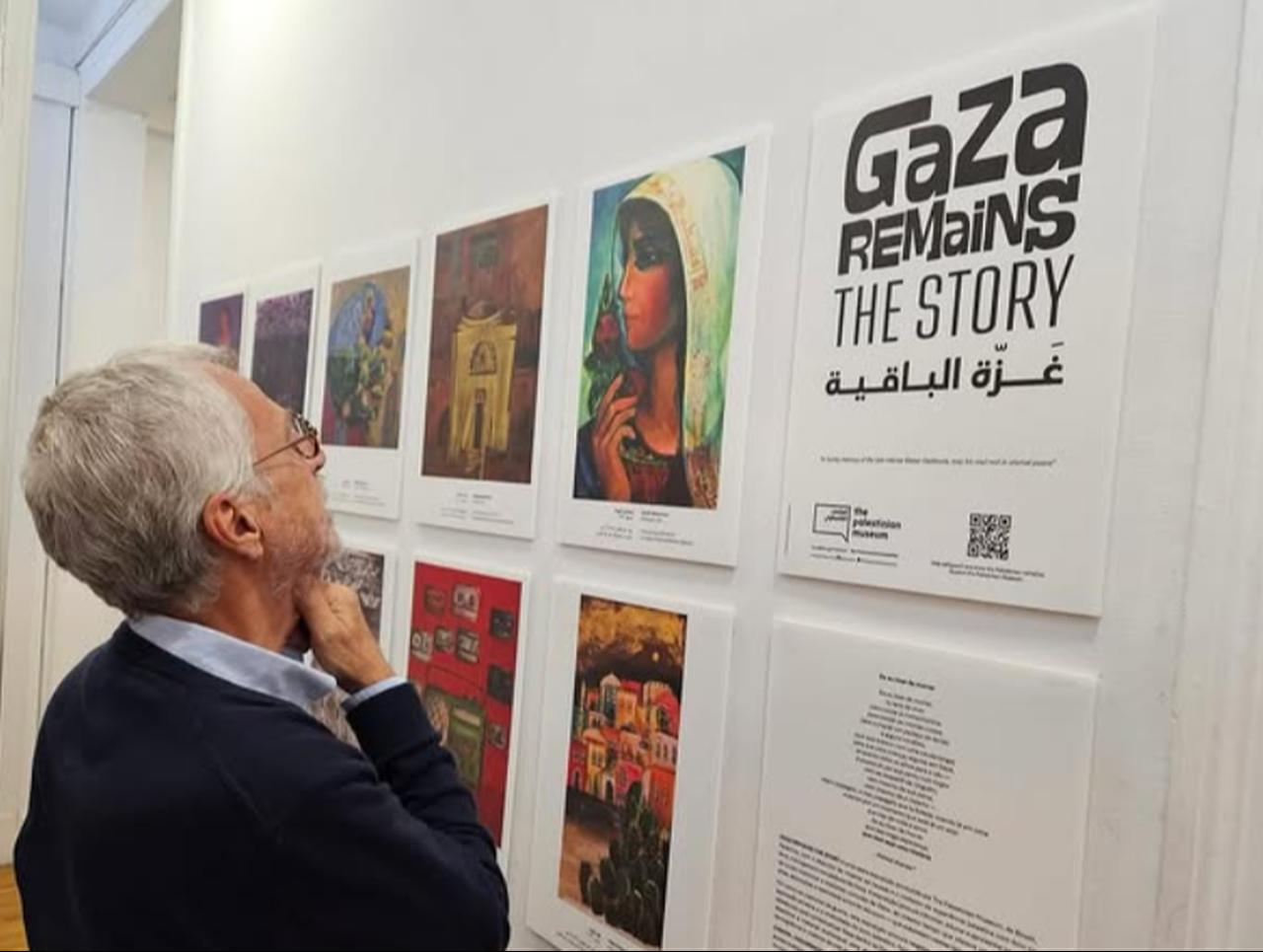 Photo of the exhibition of  “Gaza Remains the Story” (Photo via Instagram / @The Palestinian Museum N.G. )