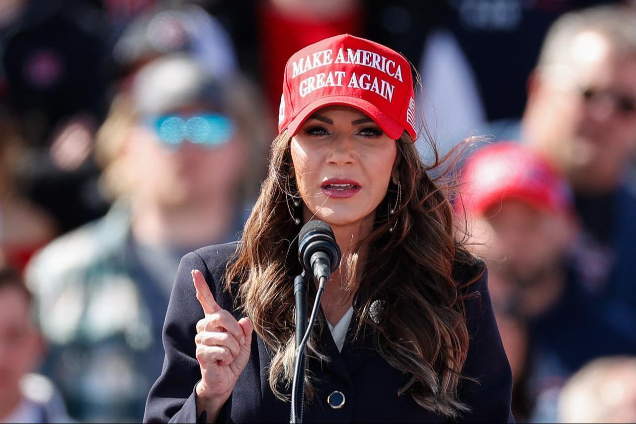 US Homeland Security Secretary Kristi Noem speaks before US President Donald Trump takes the stage during a Buckeye Values PAC Rally in Vandalia, Ohio, on March 16, 2024. (AFP Photo)