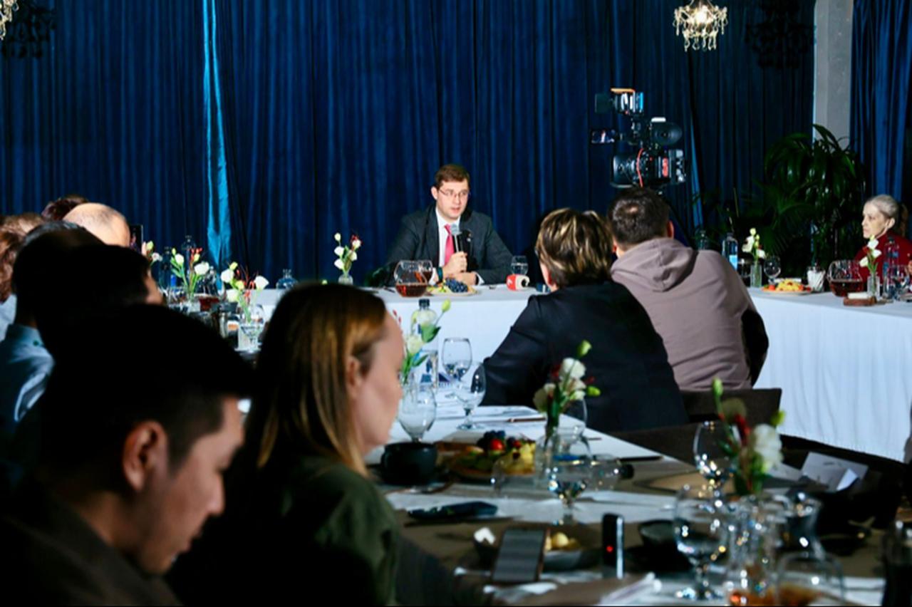 Timur Turlov, CEO of Freedom Holding Corp., speaks during a media briefing in Almaty, Kazakhstan, December 9, 2025. (Photo via fbroker.kz)