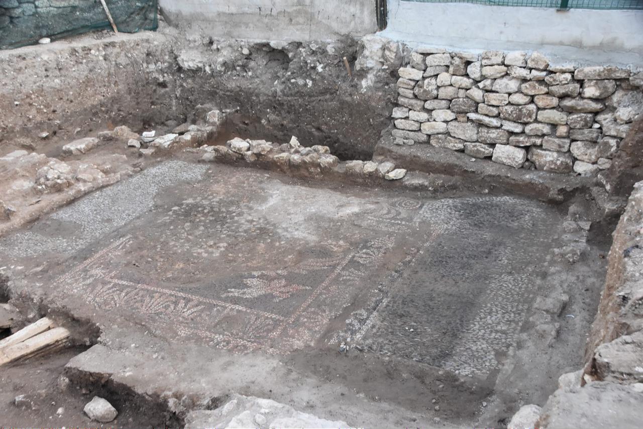 Detailed view of the geometric and floral floor mosaics exposed during excavations at the Balatlar Church Complex in Sinop, Türkiye, June 22, 2023. (IHA Photo)