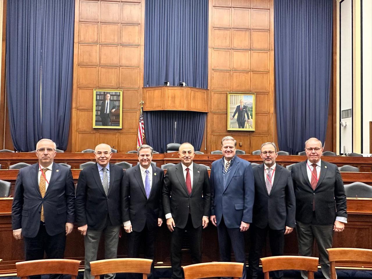 Turkish delegation to the NATO Parliamentary Assembly in a meeting as part of the annual Transatlantic Forum, with the presence of AK Party Antalya Deputy Mevlut Cavusoglu (C), in Washington, US on Dec. 8, 2025. (Photo via X/MevlutCavusoglu)