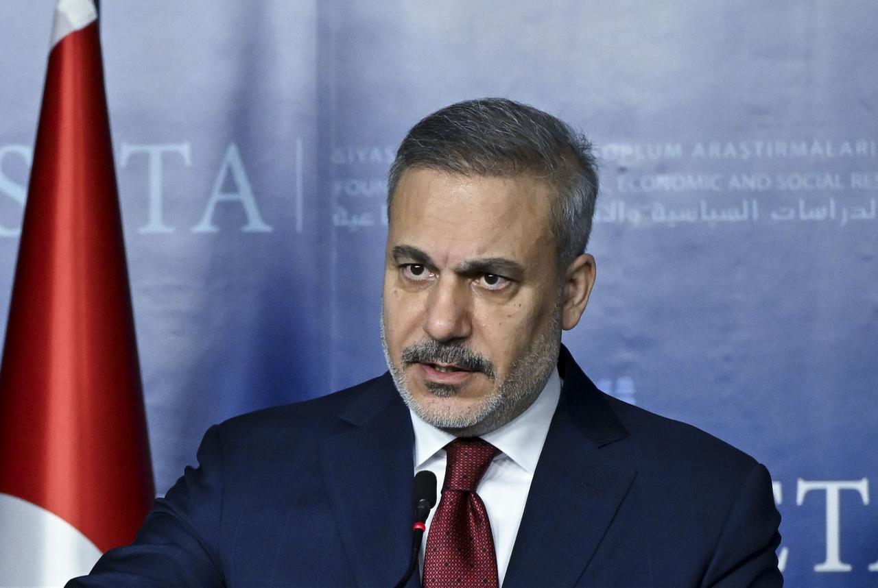 Turkish Foreign Minister Hakan Fidan speaks at the conference titled “Syria One Year After: Recovery and Reconstruction” organized by the Foundation for Political, Economic, and Social Research (SETA) in Ankara, Türkiye on Dec. 10, 2025. (AA Photo)