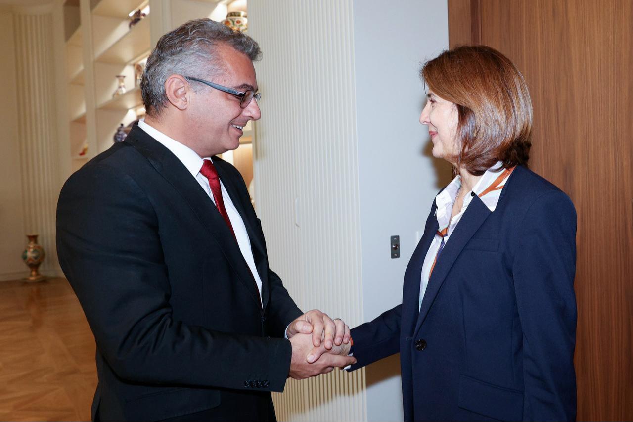 Turkish Cyprus (TRNC) President Tufan Erhurman meets UN Secretary-General Antonio Guterres' Personal Envoy for Cyprus, Maria Angela Holguin Cuellar, at the TRNC Presidency Office. (AA Photo)
