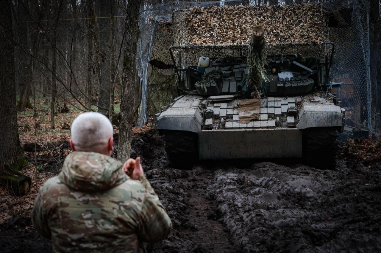 Ukrainian servicemen of the 13th Operational Brigade of the National Guard  Khartiia  destroy a tank with anti-drone protection in Kharkiv region, Ukraine on Nov. 18, 2025. (AA Photo)