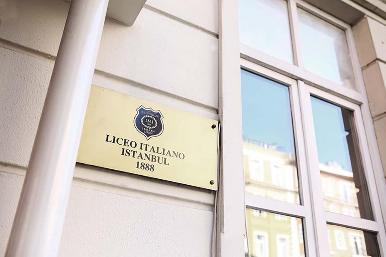 A plaque on the exterior wall of the Private Italian High School in Istanbul shows the school’s name and founding year, 1888. (Photo via Liceo Italiano IMI official website)