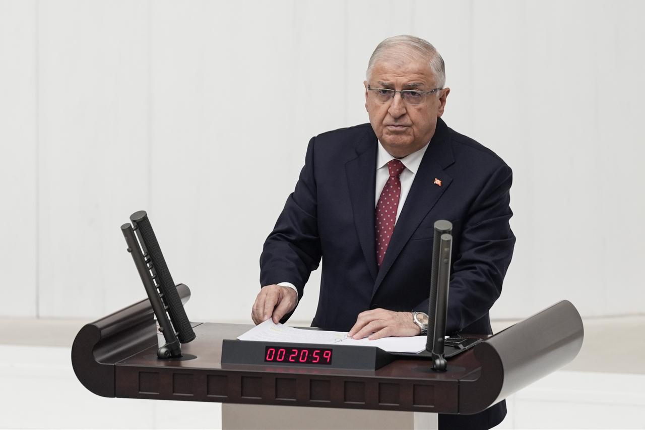 Deliberations on the 2026 budgets of the Ministries of National Defense and Industry and Technology begins in the Turkish Grand National Assembly with Minister of National Defense Yasar Guler (C) speaking at the session in Ankara, Türkiye on Dec. 11, 2025. (AA Photo)