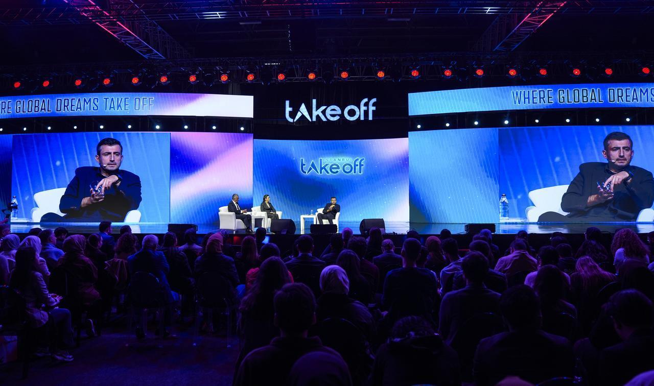 Selcuk Bayraktar, chairman of Teknofest and the T3 Foundation, spoke during the panel "Entrepreneurship Is Resistance" at Take Off Istanbul 2025, Dec. 11, 2025. (AA Photo)
