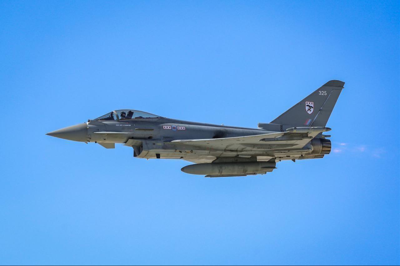 A Eurofighter Typhoon jet from the Royal Air Force Typhoon Display Team performs during 10th edition of Sivrihisar Air Shows in Sivrihisar district of Eskisehir, Sept. 20, 2025. (AA Photo)
