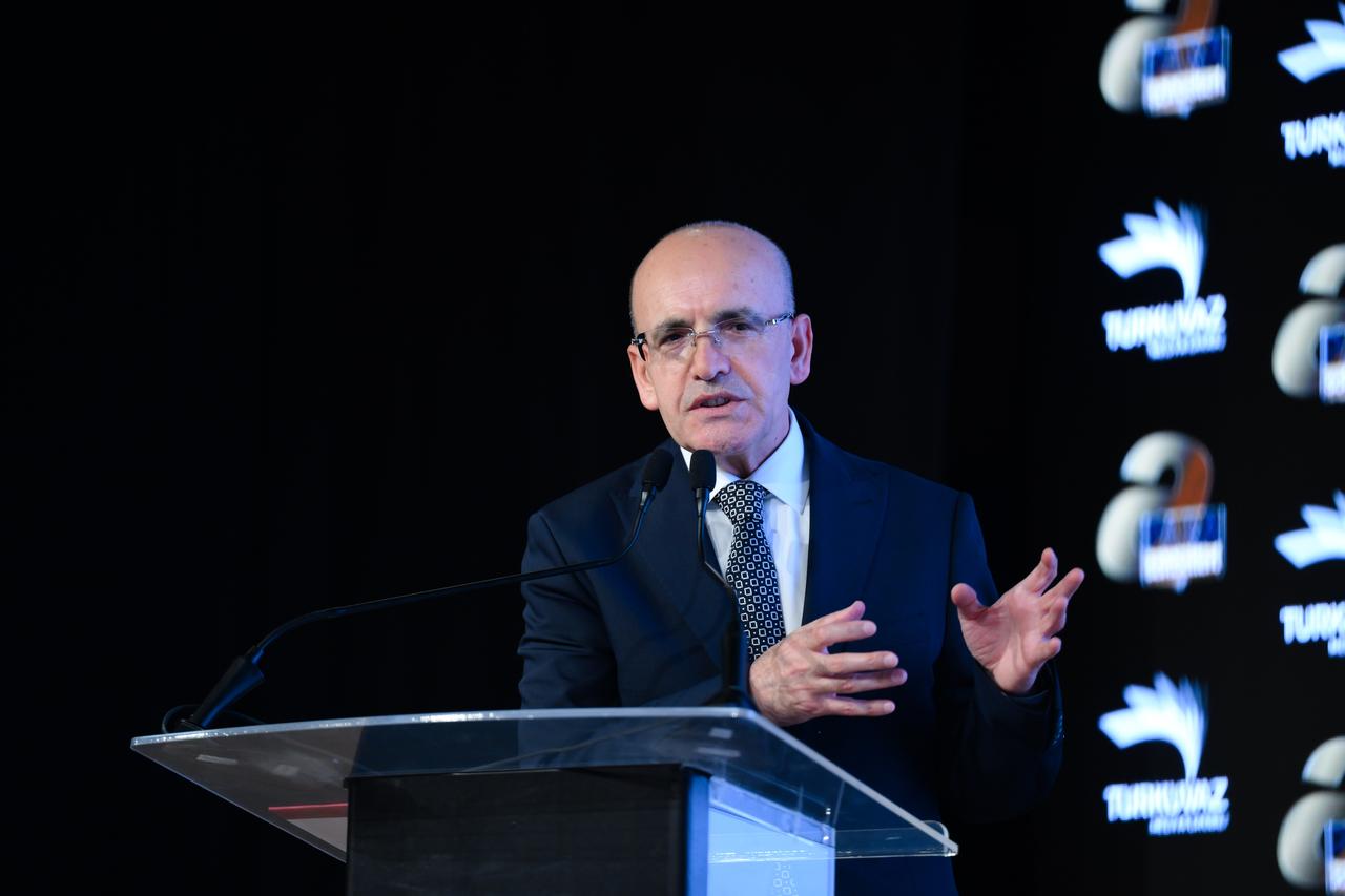 Finance Minister Mehmet Simsek speaking at the 5th Future of Finance Summit in Istanbul, Türkiye on Dec. 11, 2025. (AA Photo)