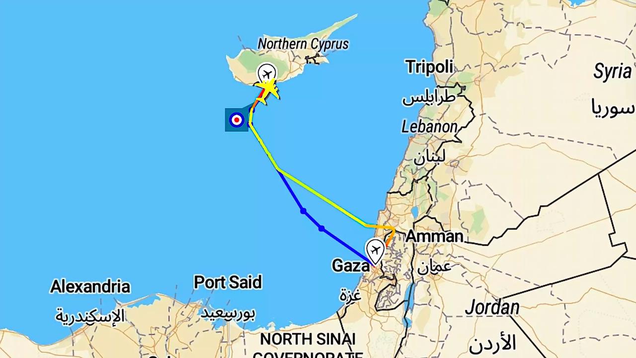 Flight path of a British A400 Atlas military aircraft which went from the UK air base on Cyprus to Israel. (Screengrab: RadarBox)