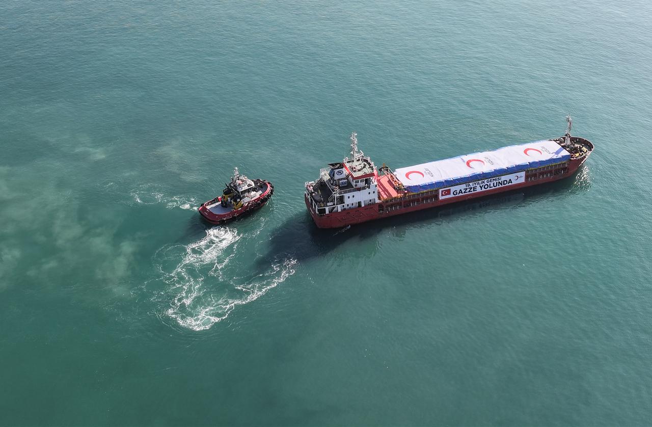 Turkish Red Crescent’s 19th “Ship of Goodness,” carrying humanitarian aid prepared for delivery to Gaza, was sent off from Mersin International Port in Mersin, Türkiye on Dec. 13, 2025. (AA Photo)