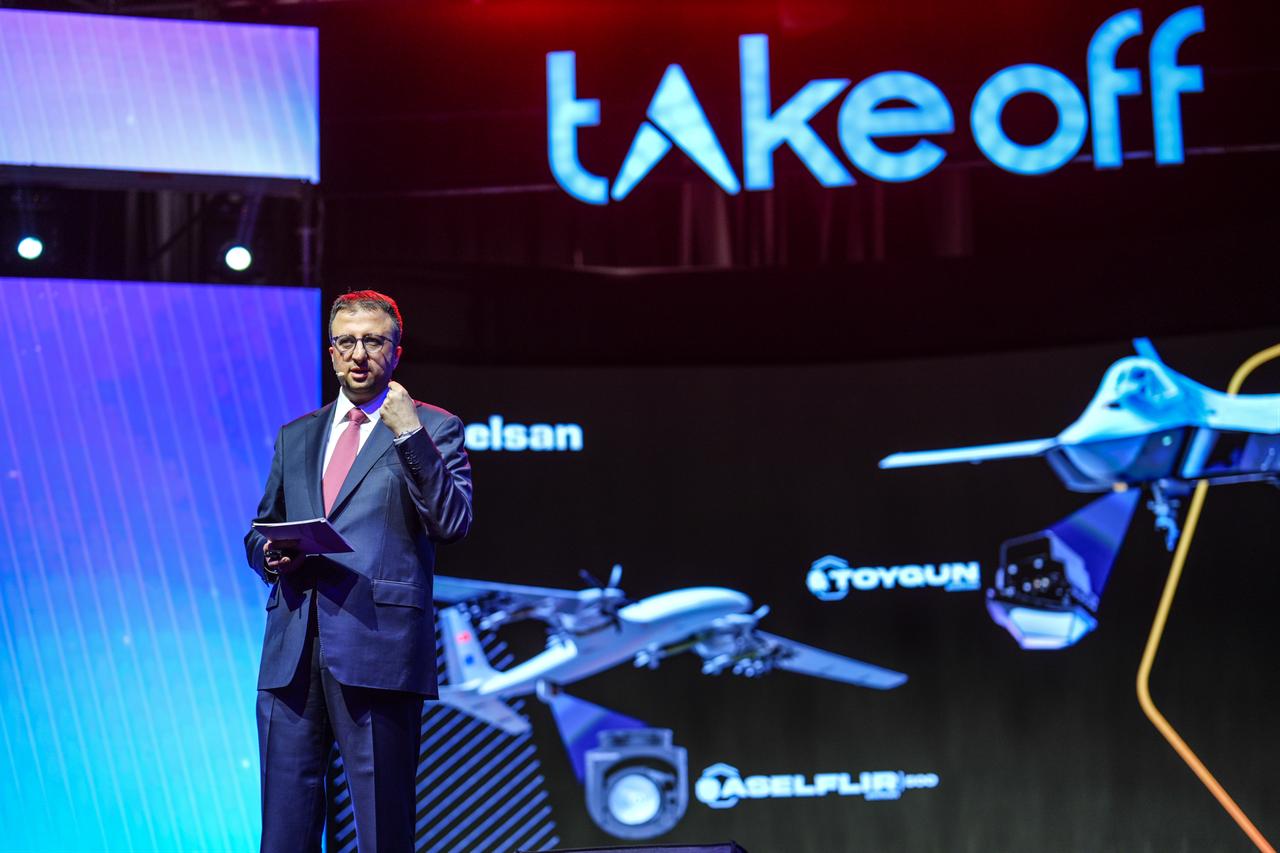 Aselsan General Manager Ahmet Akyol speaking during a panel titled "Entrepreneurship Is Resistance" at Take Off Istanbul 2025, Dec. 11, 2025. (AA Photo)