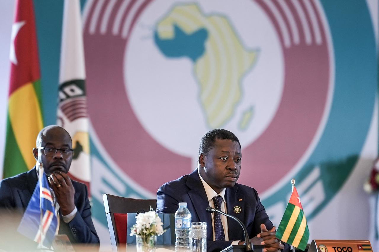 President of the Togolese Republic, Faure Gnassingbe (C) attends the 68th Ordinary Session of the Authority of Heads of State and Government of the Economic Community of West African States (ECOWAS) at the Presidential Villa in Abuja on Dec. 14, 2025. (AFP Photo)