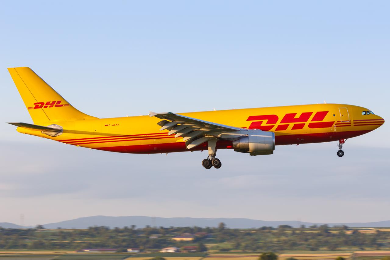 A DHL-operated Airbus A300-600F cargo aircraft approaches for landing at Stuttgart Airport, Germany, June 22, 2018. (Adobe Stock Photo)