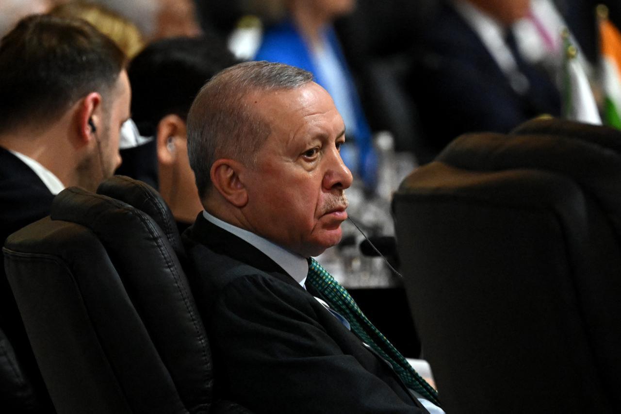 President Recep Tayyip Erdogan attends a G20 Leaders Summit plenary session at the Nasrec Expo Centre in Johannesburg on Nov. 22, 2025. (AFP Photo)
