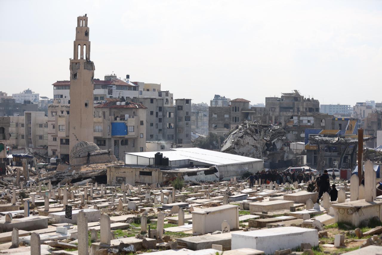 Palestinians attend the funeral ceremony of the four Palestinians after the funeral prayer at the Great White Mosque in the Al-Shati refugee camp of Gaza City, Gaza on December 14, 2025. (AA Photo)