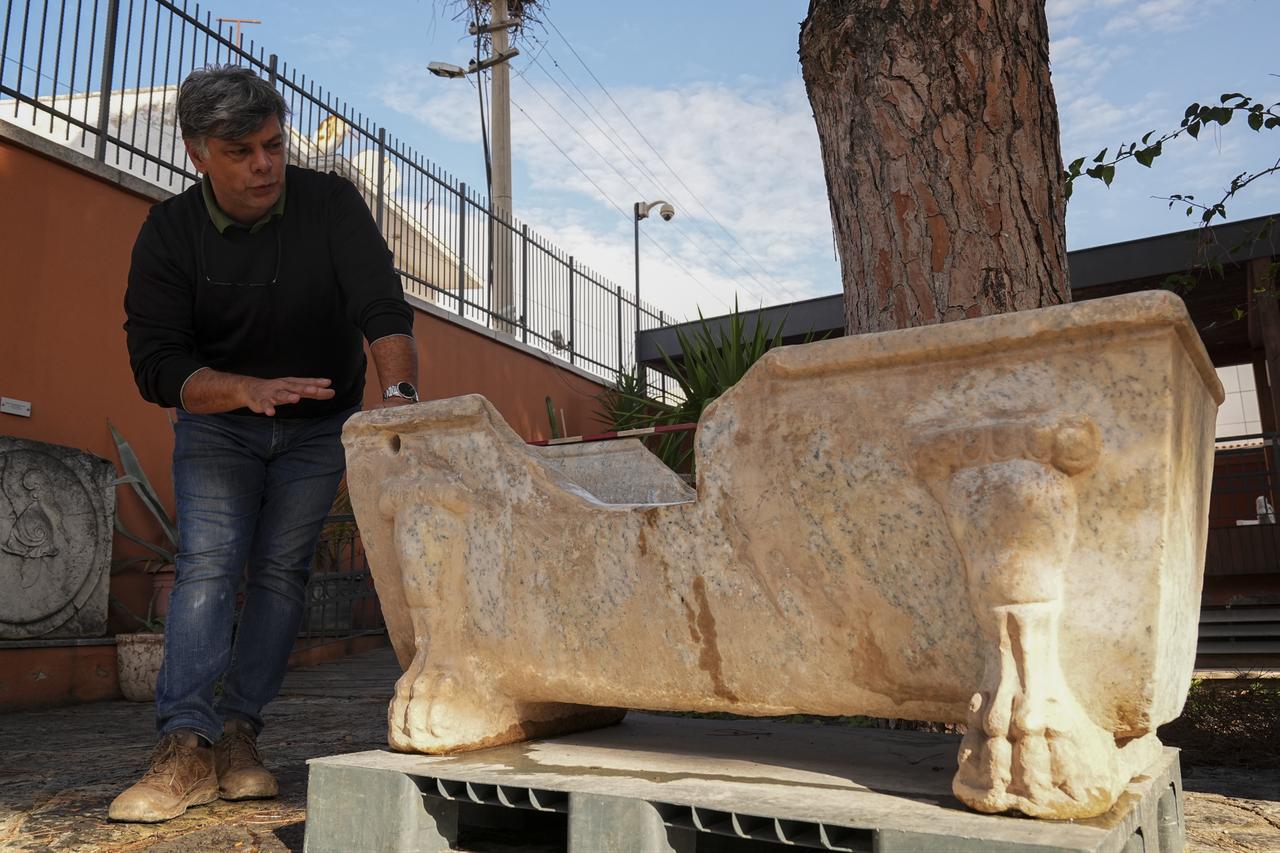 Roman-era marble bathtub reused as fountain trough unearthed in Ephesus