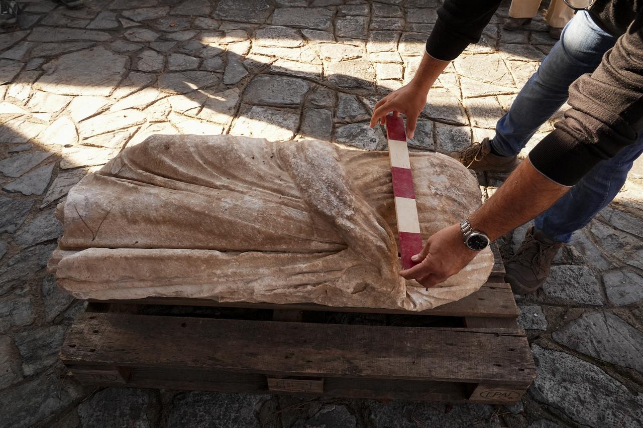 Excavation works continue at the ancient city of Ephesus, which is on the UNESCO World Heritage List, as a male statue was discovered in Izmir, Türkiye, Dec. 14, 2025. (AA Photo)