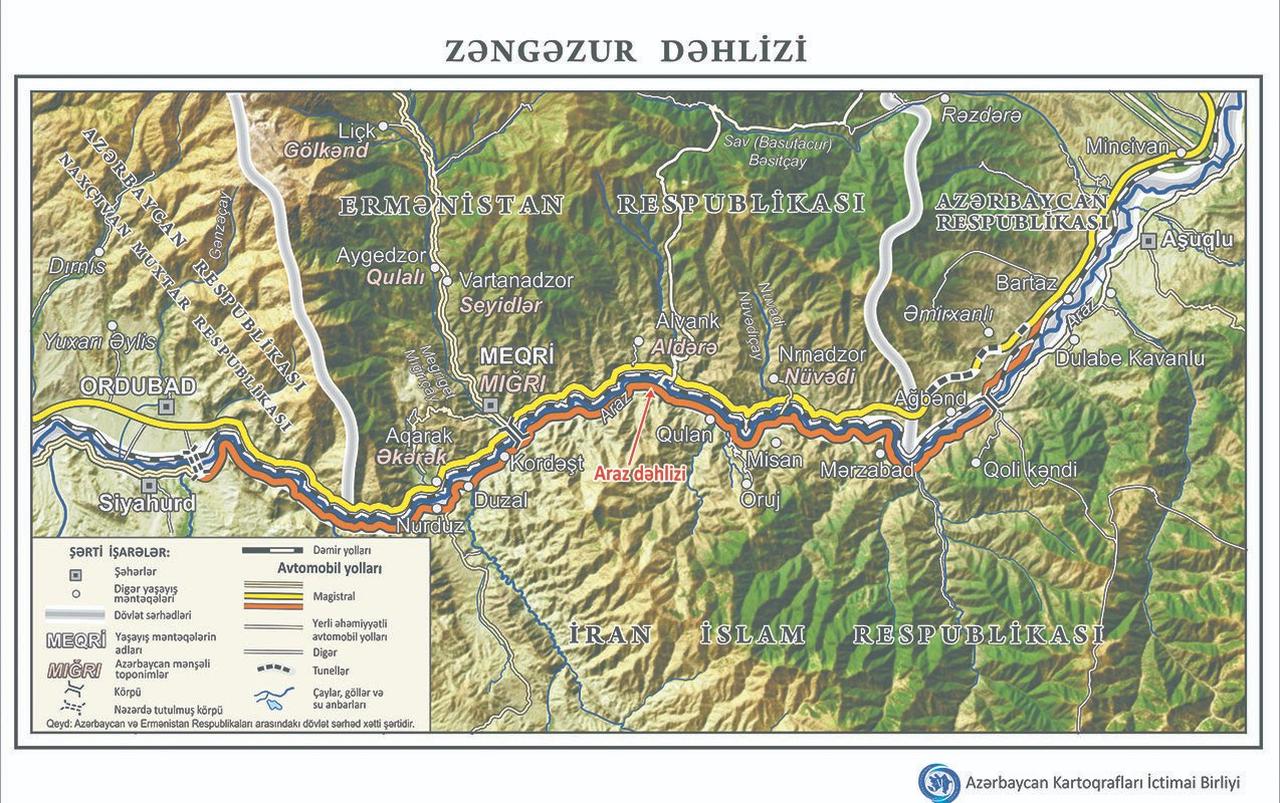 Map of the Zangezur Corridor, undisclosed time and date. (Photo via X/BayramovMP)