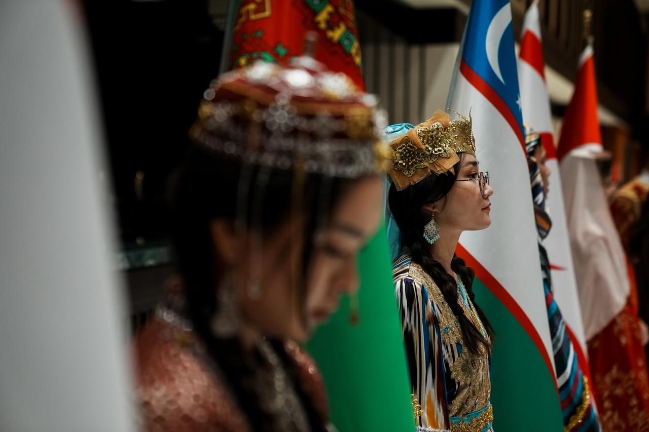 Girls, dressed in traditional clothing, attend the Turkish World Youth Gathering held by The Turkish World Youth Foundation (TDGV) at the Conference Hall of the Presidential Complex National Library in Ankara, Turkiye on December 11, 2025. (AA Photo)