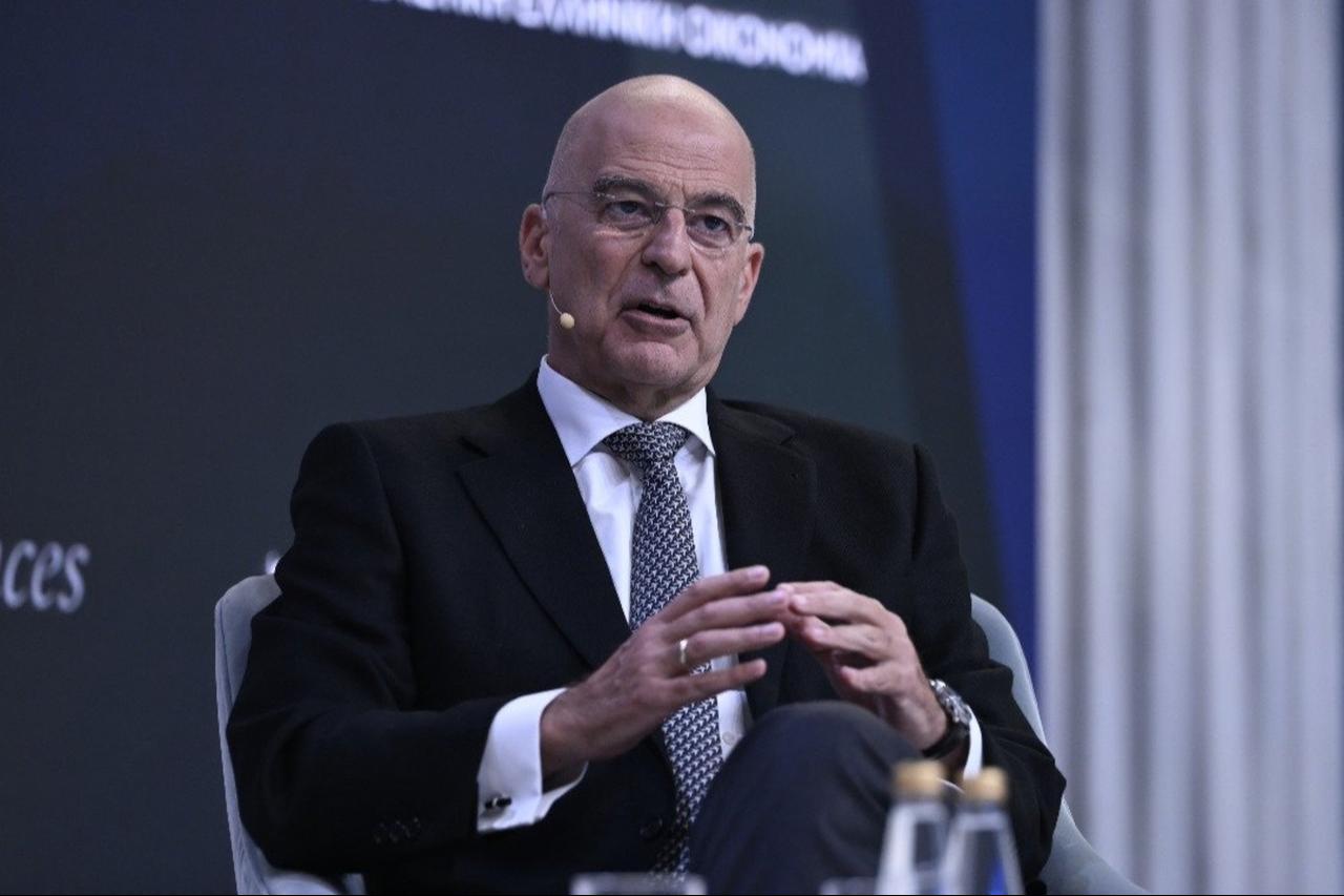 Greek Defense Minister Nikos Dendias during the 4th Economic Conference of Naftemporiki, at the Zappeion Mansion, Athina, Greece on Oct. 30, 2025. (Photo via X/@NikosDendias)