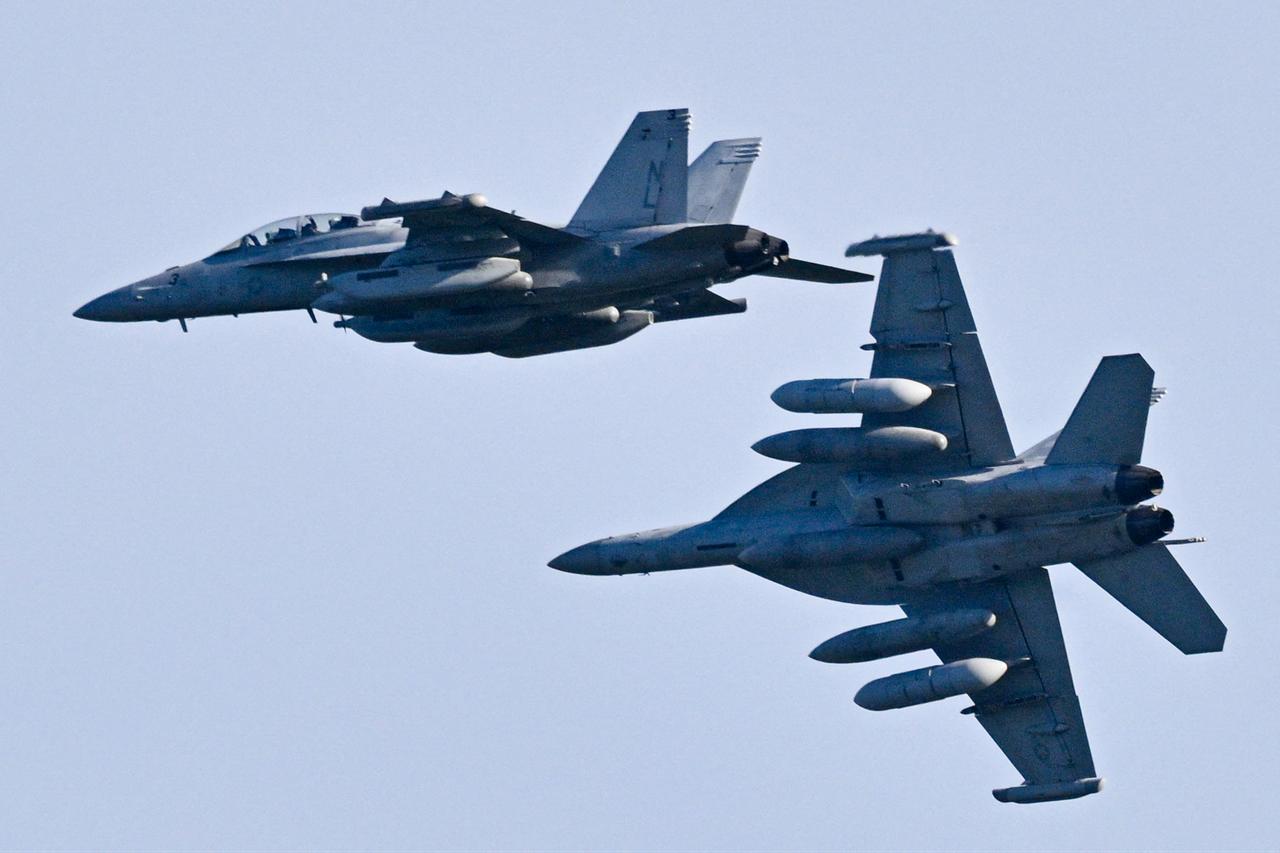 US Navy Boeing EA-18G Growlers fly over José Aponte de la Torre Airport, formerly Roosevelt Roads Naval Station, on December 15, 2025, in Ceiba, Puerto Rico. (AFP Photo)