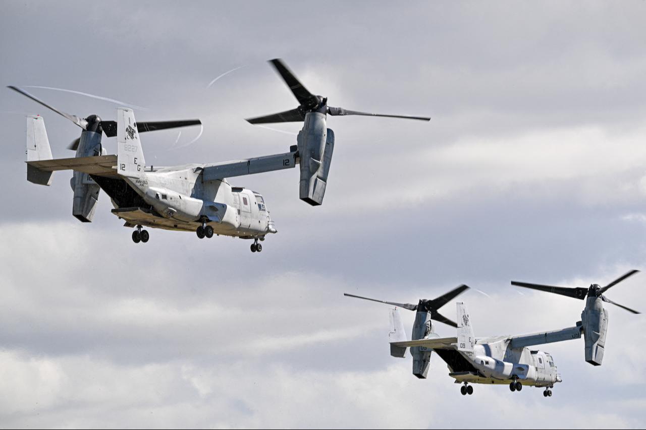 US Marine Corps MV-22 Ospreys depart from Mercedita International Airport on December 16, 2025, in Ponce, Puerto Rico. (AFP Photo)