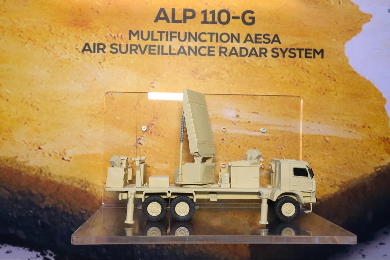 A view of Aselsan's ALP 110-G Multifunction AESA Air Surveillance Radar System on a stand during the 4th EDEX 2025 Egypt Defense Expo in Cairo, Egypt, Dec. 2, 2025. (AA Photo)