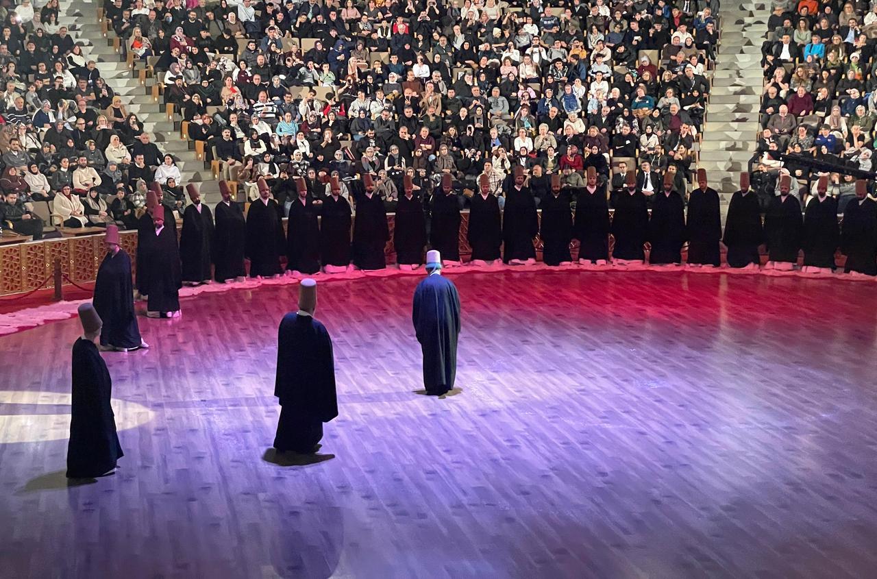 Sema Ceremony is held as part of the 752nd Anniversary International Commemoration Ceremonies of Islamic mystic Mevlana Rumi, organized under the theme of "Time of Serenity" in Konya, Türkiye, Dec. 17, 2025. (Photo by Koray Erdogan/Türkiye Today)