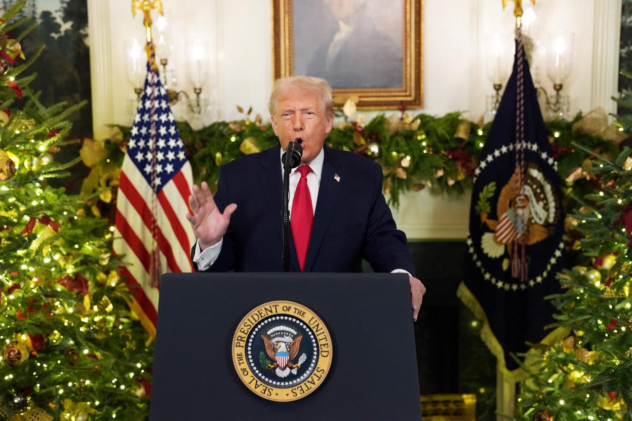 U.S. President Donald Trump addresses the nation from the Diplomatic Room of the White House  in Washington, U.S. on Dec. 17, 2025. (AFP Photo)