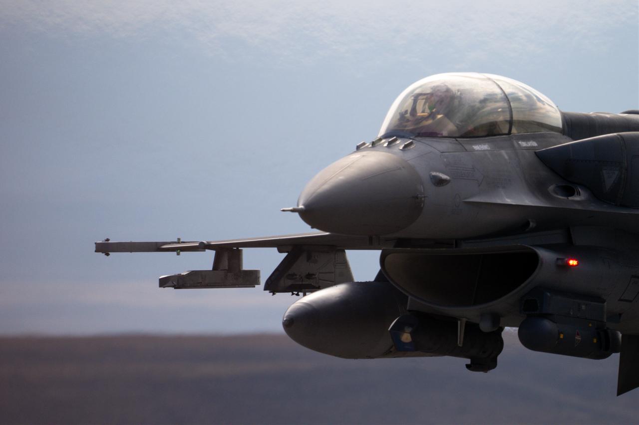 An F-16 fighter jet is seen during the "Fire Free-2025" exercise, at the General Nahit Senoglu Firing and Training Range in the Polatli district of Ankara, Türkiye, Oct. 11, 2025. (AA Photo)