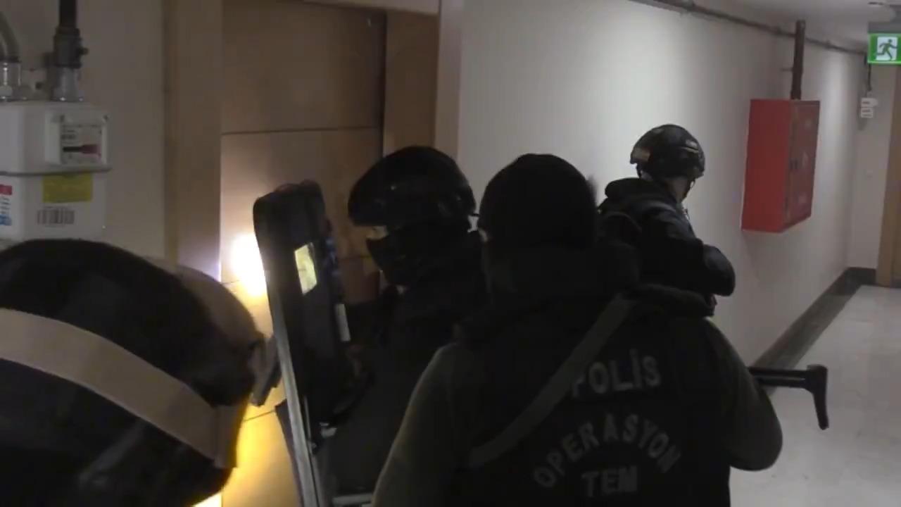 Turkish police officers from the Counter-Terrorism Department's operation team during an operation at an unspecified location and time. (Photo via X/@AliYerlikaya)