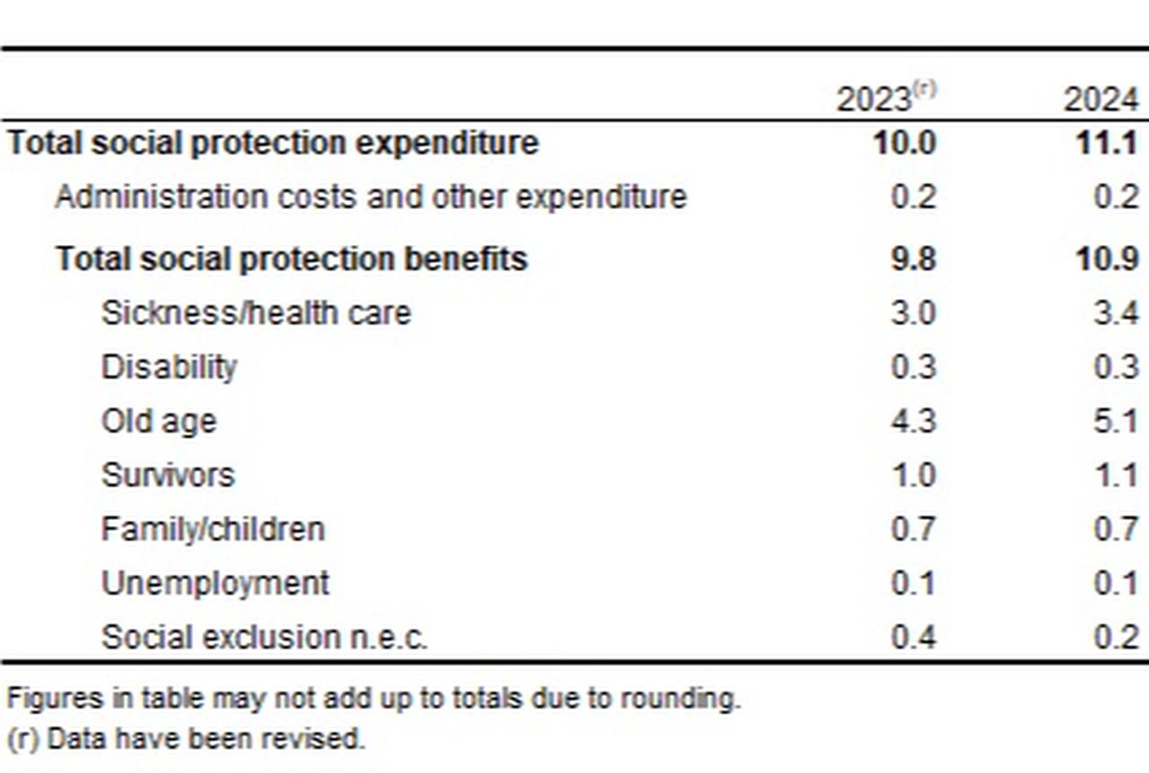 Expenditures on social protection, as % of GDP, 2023, 2024. (via TurkStat)