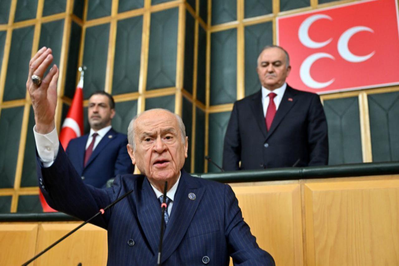 Nationalist party leader Bahceli gesturing in a speech in Ankara, accessed on Dec. 2, 2025. (Photo via X)