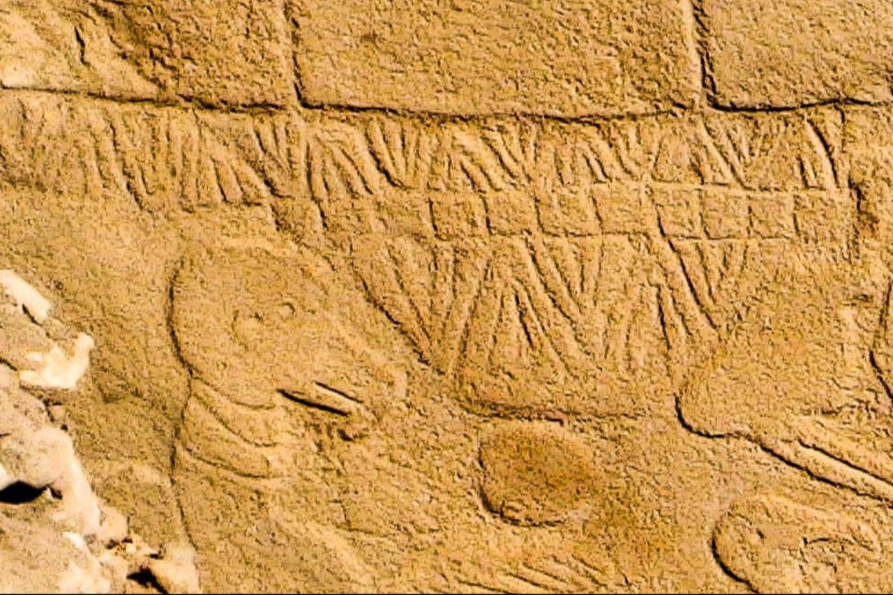 Pillar 43 in Structure D has a large number of different depictions, including animals, geometric patterns and perhaps depictions of the monumental buildings themselves. It also bears a rare carving of a human being on an obelisk (bottom right). This human is a man (Phallus) and his head is separated from his body, Gobeklitepe, Sanliurfa, Türkiye (Photo via German Archaeological Institute (DAI), Gobeklitepe Archive)