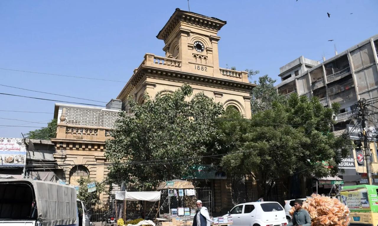 The clocktower at Eduljee Dinshaw Charitable Dispensary in Karachi, Pakistan. (AA Photo)