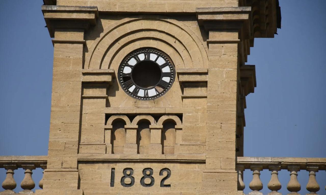 The clocktower at Eduljee Dinshaw Charitable Dispensary in Karachi, Pakistan. (AA Photo)