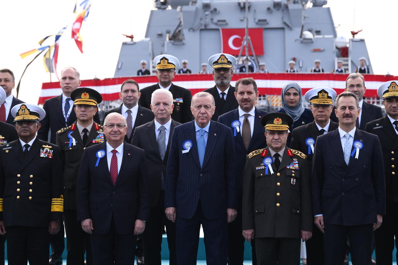 Turkish President Recep Tayyip Erdogan attends the Naval Platforms Commissioning, Flag Hoisting and First Steel Cutting Ceremony held at the Istanbul Shipyard Command in Istanbul, Türkiye, on Dec. 20, 2025. (AA Photo)