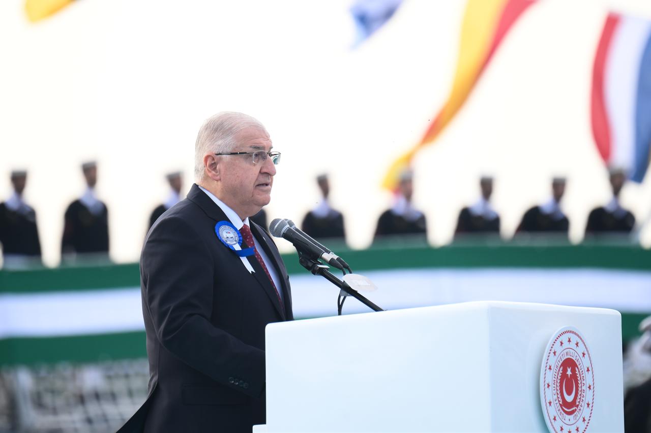 Turkish Defense Minister Yasar Guler delivers a speech at the Istanbul Shipyard Command in Istanbul, Türkiye, on December 20, 2025. (AA Photo)