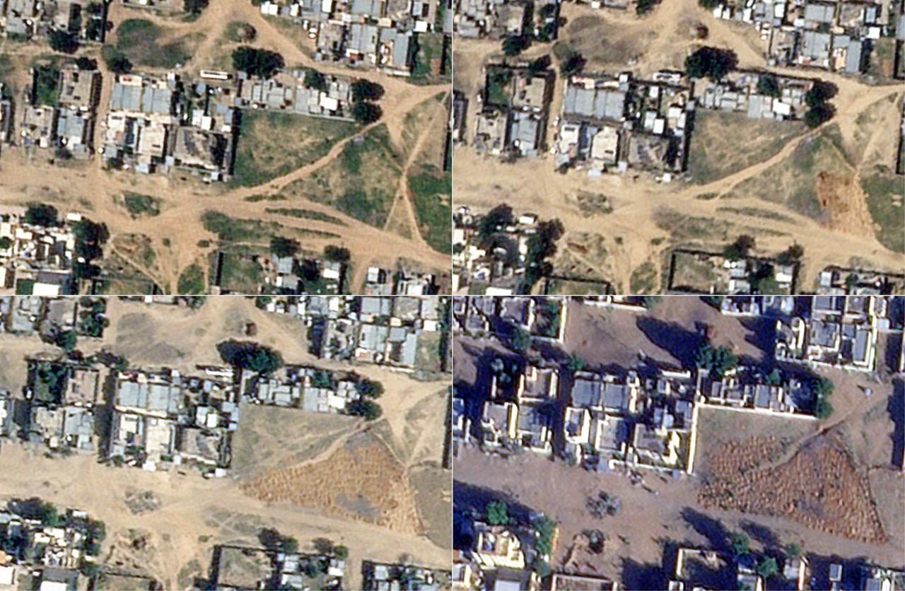 This combination of satellite images released by Planet Labs PBC shows, from top left to bottom right: - the graves near the United Nations Children's Fund (UNICEF) headquarters in El-Fasher, on December 19, 2025 (AFP Photo)