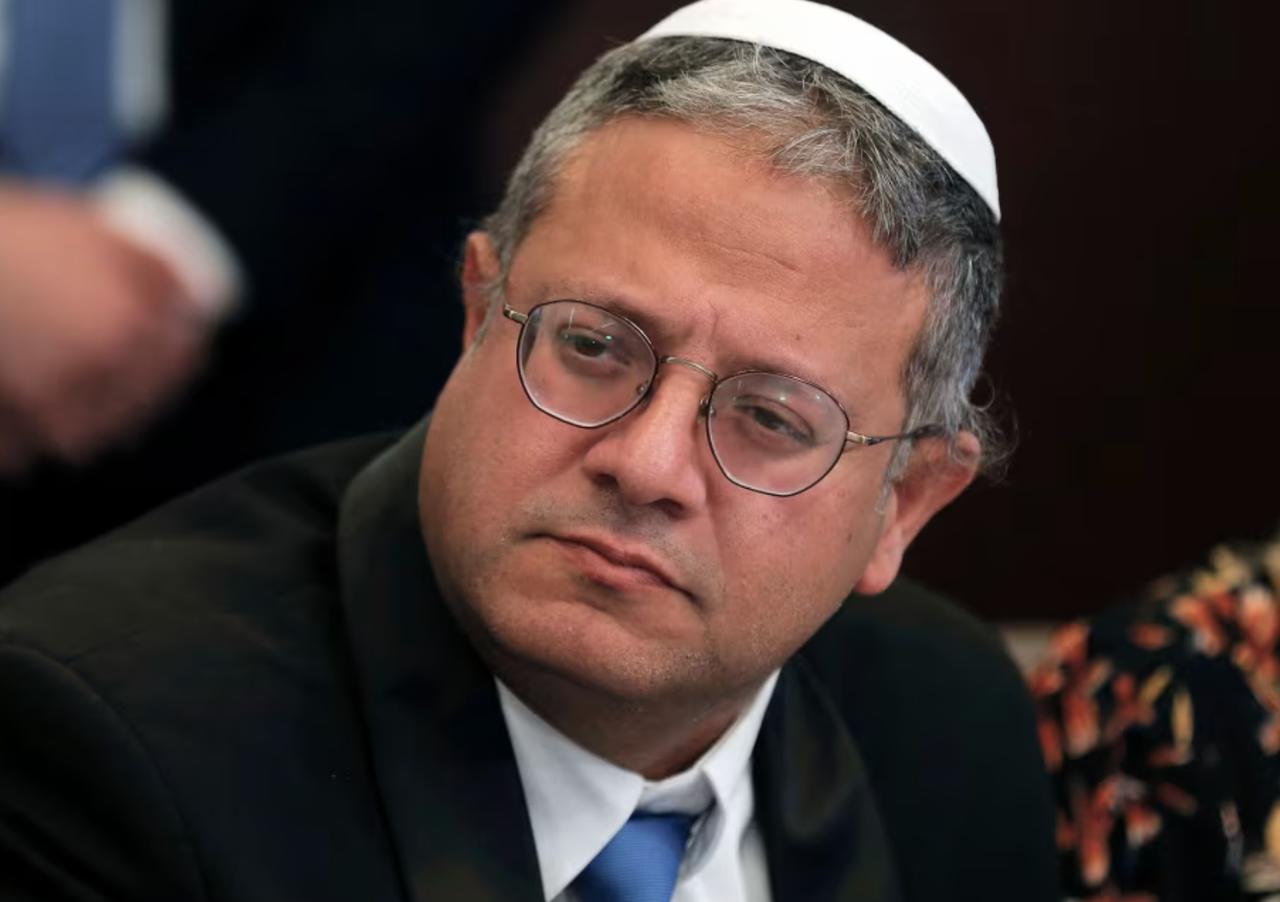 Comments made by Itamar Ben Gvir, pictured at a weekly cabinet meeting in Jerusalem, have been slammed by the United States and the European Union. (AFP Photo)