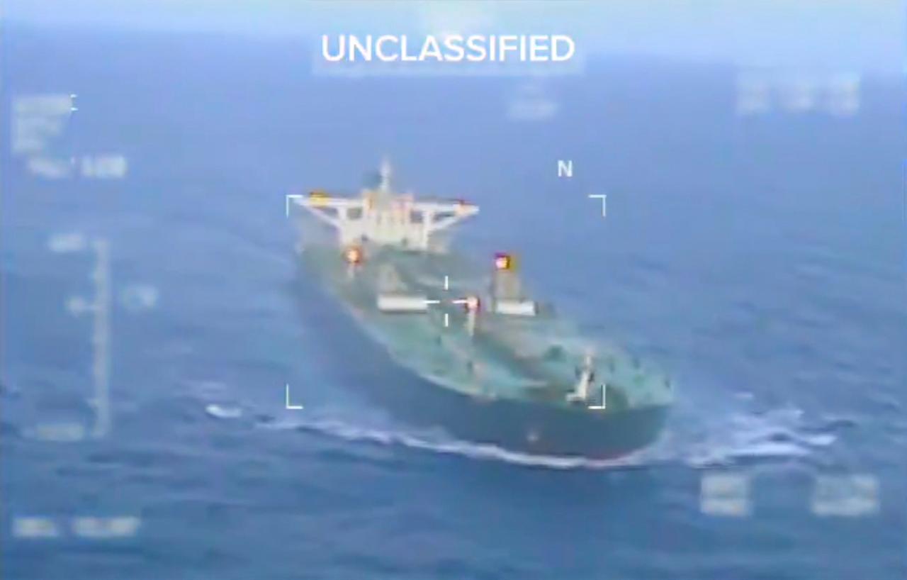 This screen grab taken from a video posted on the X account of U.S. Secretary of Homeland Security Kristi Noem shows the Centuries crude oil tanker, last docked in Venezuela, as it is apprehended by the US Coast Guard on Dec. 20, 2025. (AFP Photo / US Secretary of Homeland Security Kristi Noem)