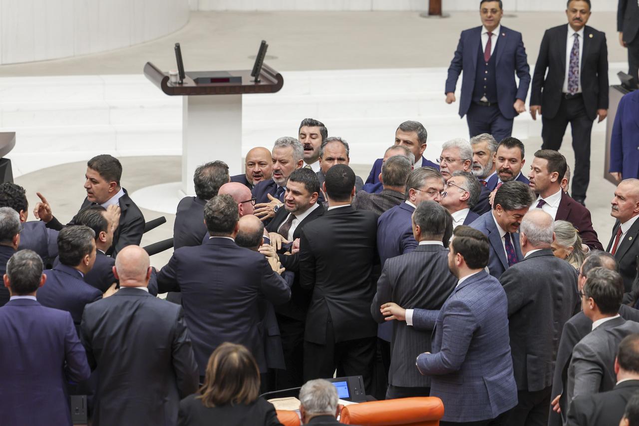 Brawl erupts in Turkish Parliament during budget vote as MPs exchange punches