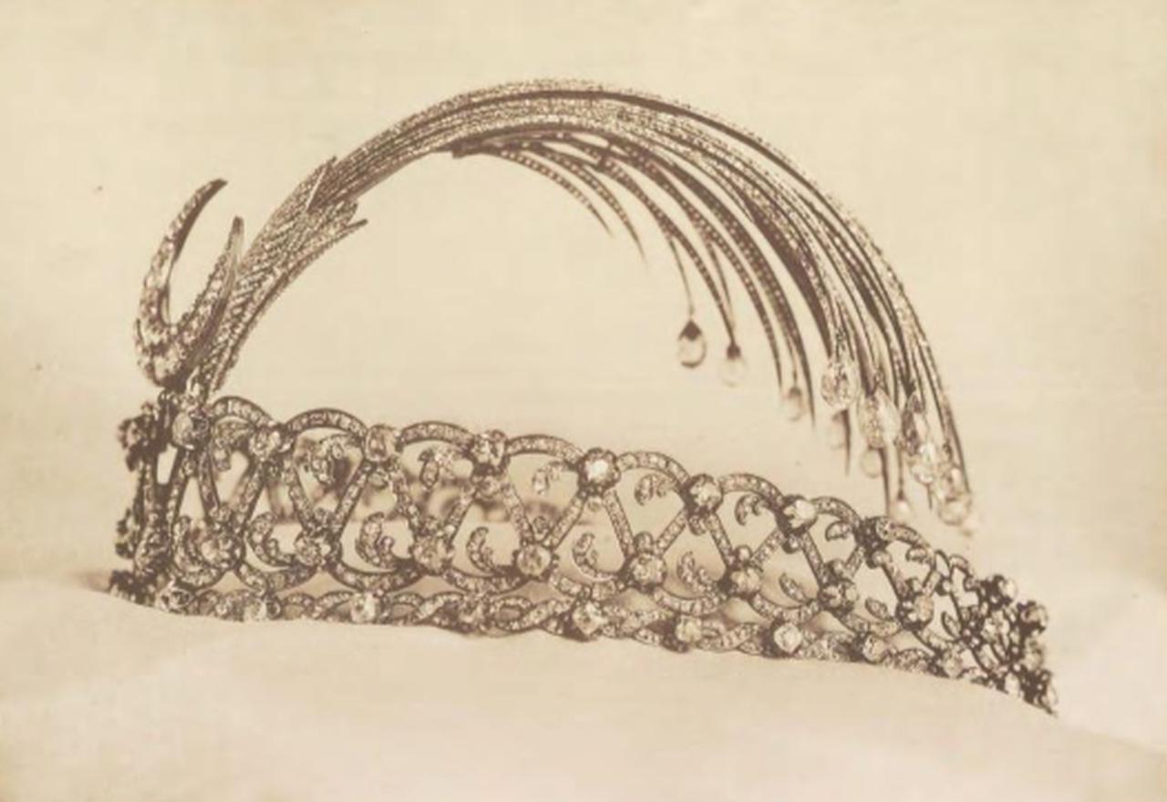 A tiara with a crescent moon from the auction sale of the Ottoman Court jewels. (Photo via archive.org)