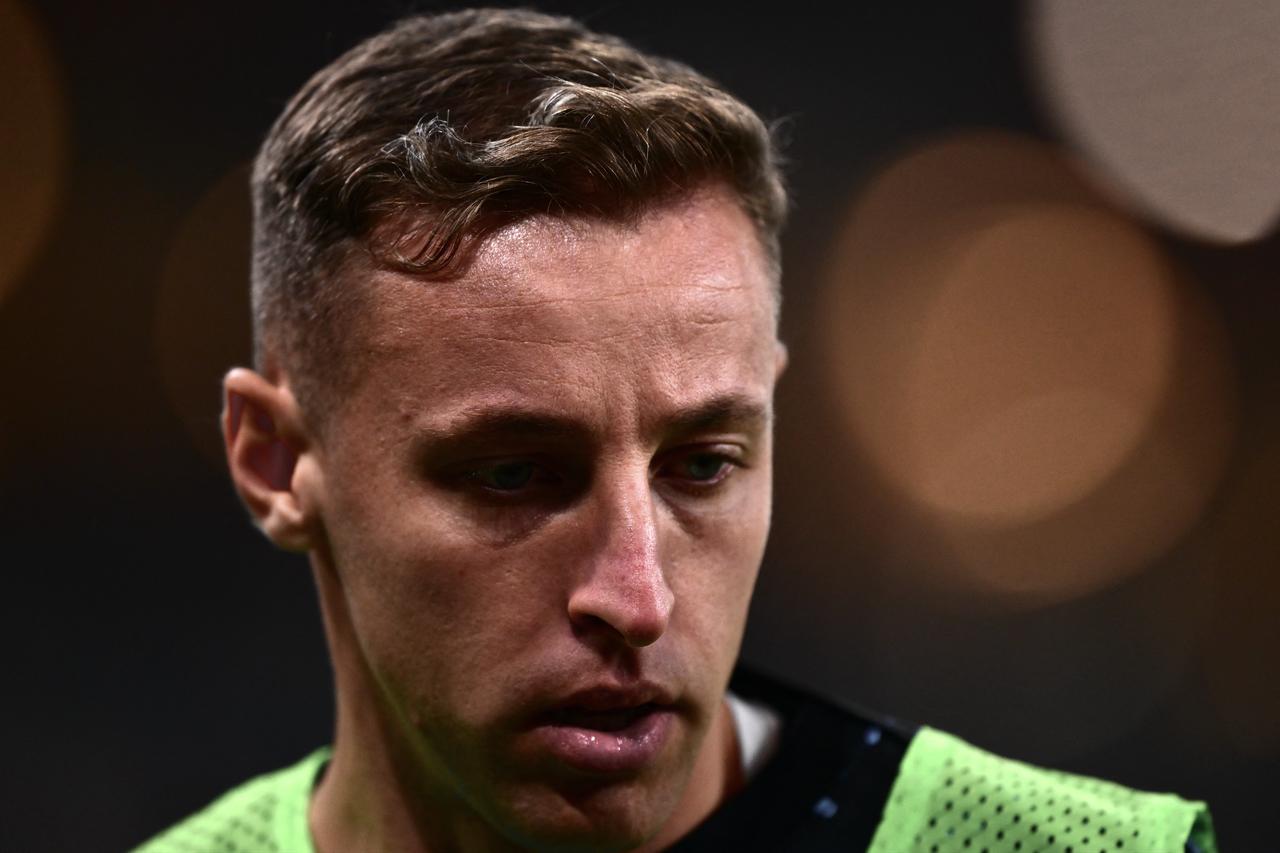 Inter Milan’s Italian midfielder #16 Davide Frattesi warms up during the Italian Serie A football match between Genoa and Inter Milan at Luigi Ferraris Stadium in Genoa, December 14, 2025. (AFP Photo)