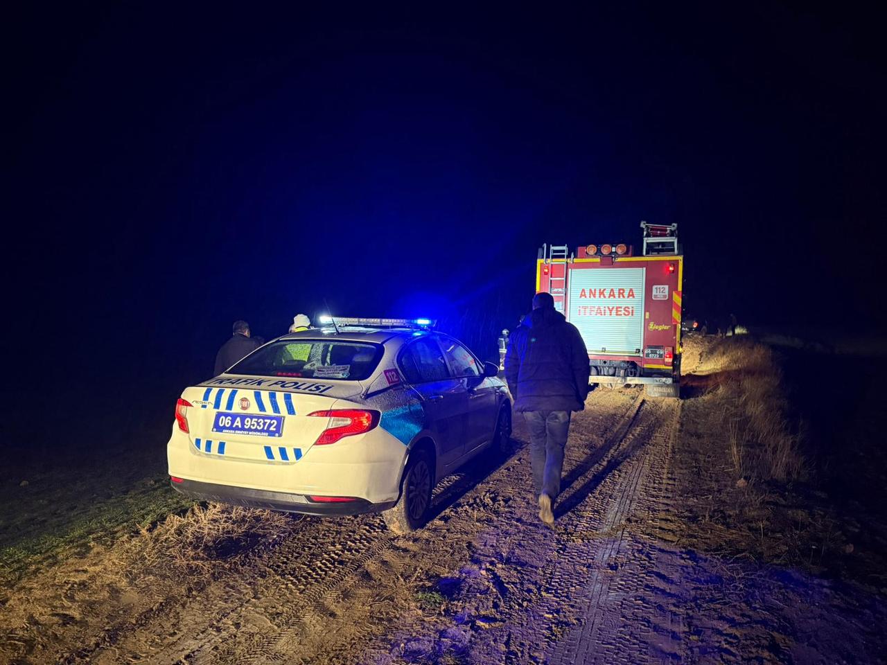 Turkish emergency responders and gendarmerie forces at the scene near Kesikkavak Village in Haymana district during search and rescue operations following the crash of a Libyan business jet on Dec. 23, 2025. (AA Photo)