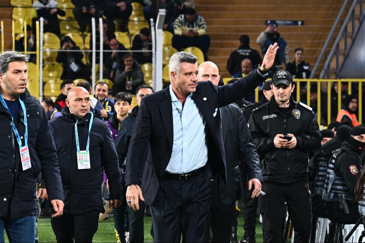 President of Fenerbahce Sadettin Saran salutes the fans ahead of the Ziraat Turkish Cup Group C match between Fenerbahce and Besiktas at Chobani Stadium in Istanbul Türkiye, December 23, 2025. (AA Photo)